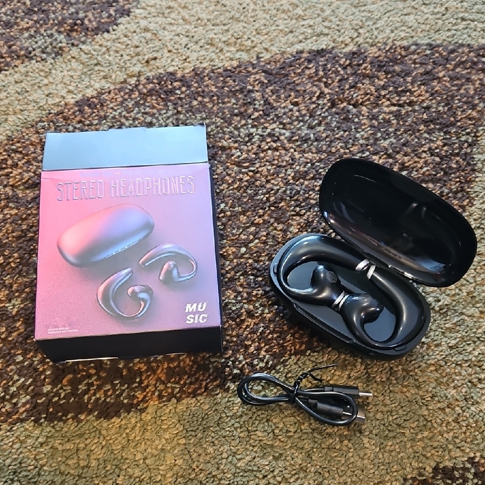 Black, Rechargeable Behind The Ear Stereo Headphones
